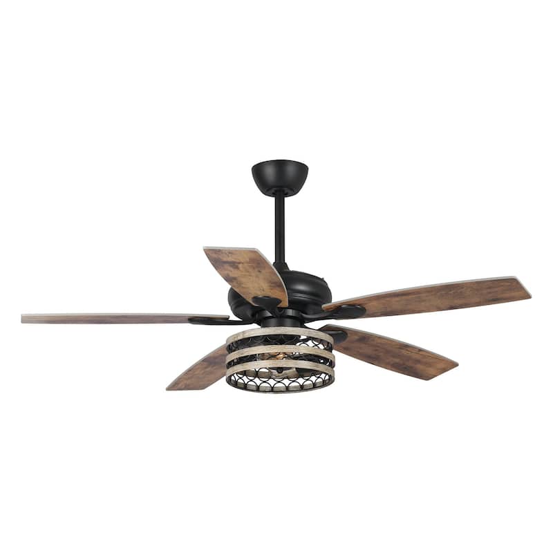 52" Farmhouse Wood 5-Blade LED Ceiling Fan with Light Kit