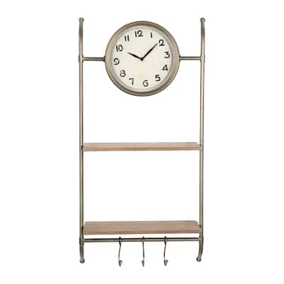 Wall Clock with Shelves and Hooks