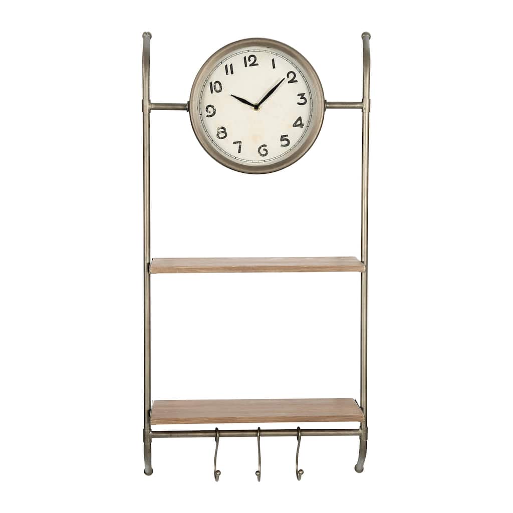 Wall Clock with Shelves and Hooks