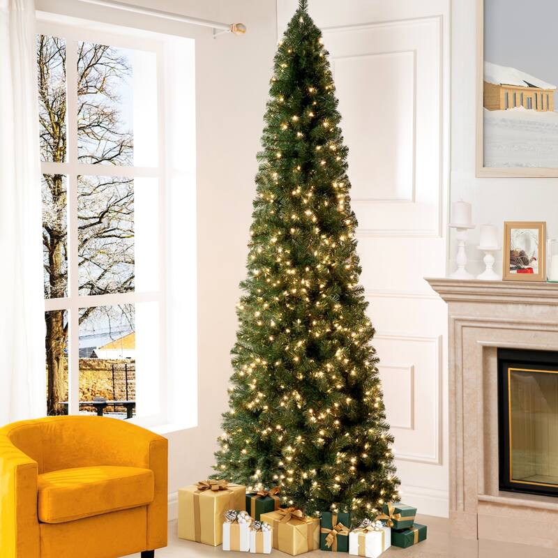 Vienna Slim Artificial Christmas Tree with Lights, Prelit Christmas Tree, Pine Fir Christmas Tree with Clear Lights