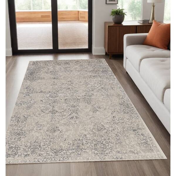HomeRoots 5' X 8' Ivory Gray And Black Abstract Stain Resistant Area ...