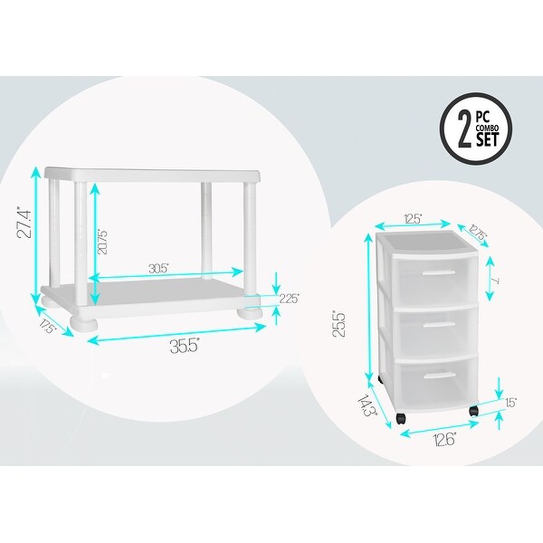 MQ 2-Tier Storage Shelf with Rolling Storage Cart
