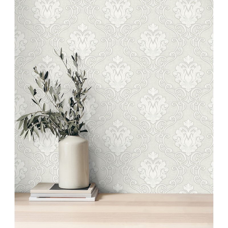 Fine Decor Florentine White Damask Wallpaper
