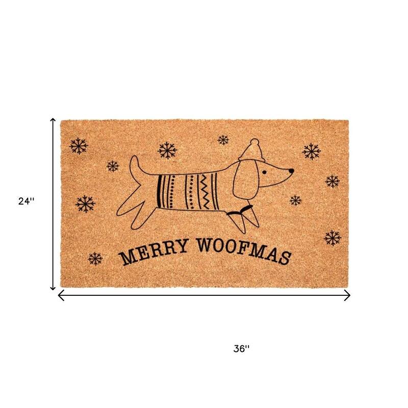 HomeRoots 24" X 36" Brown And Black Christmas Dachshund Outdoor Coir Door Mat - 24.00' X '36.00