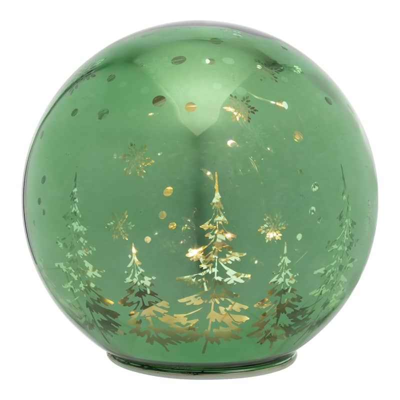 LED Lighted Pine Trees and Snowflakes Glass Globe Christmas Decoration - 6"
