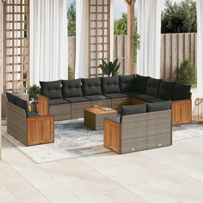 vidaXL Patio Sofa Set with Cushions Outdoor Conversation Furniture Poly Rattan