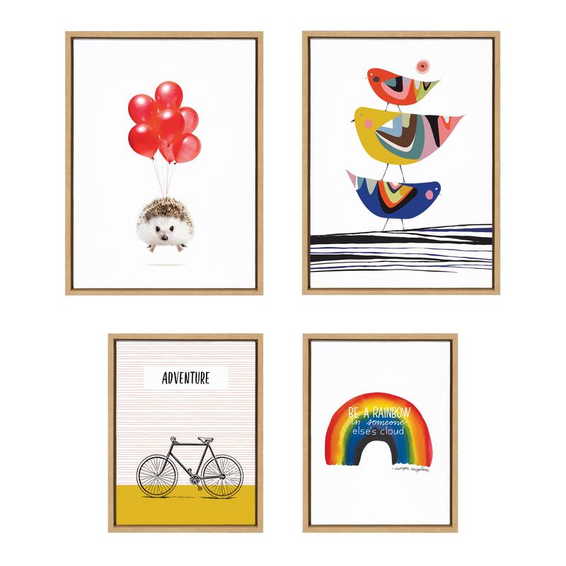 Kate and Laurel Sylvie Whimsy Modern Framed Canvas Set - Natural