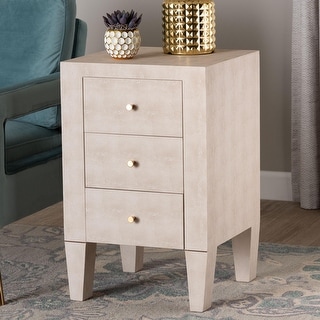 Leyna Modern Beige Faux Shagreen 3-Drawer End Table