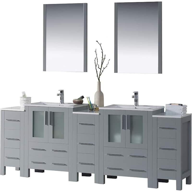 Blossom Sydney 84" Double Sink Vanity w/ 3 side Cabinet & side Mirror - Metal Grey