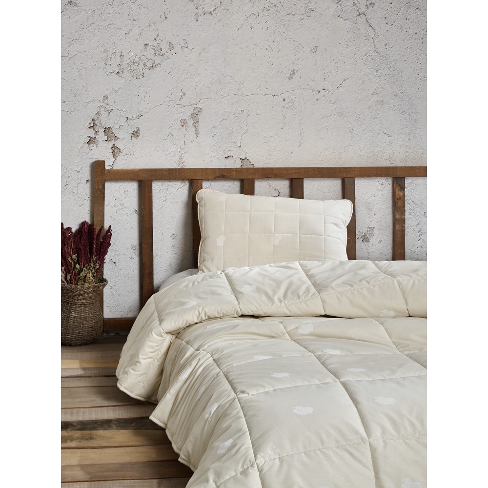 Wool Filled Comforter Duvet, Hypoallergenic, 100% Cotton, Off White
