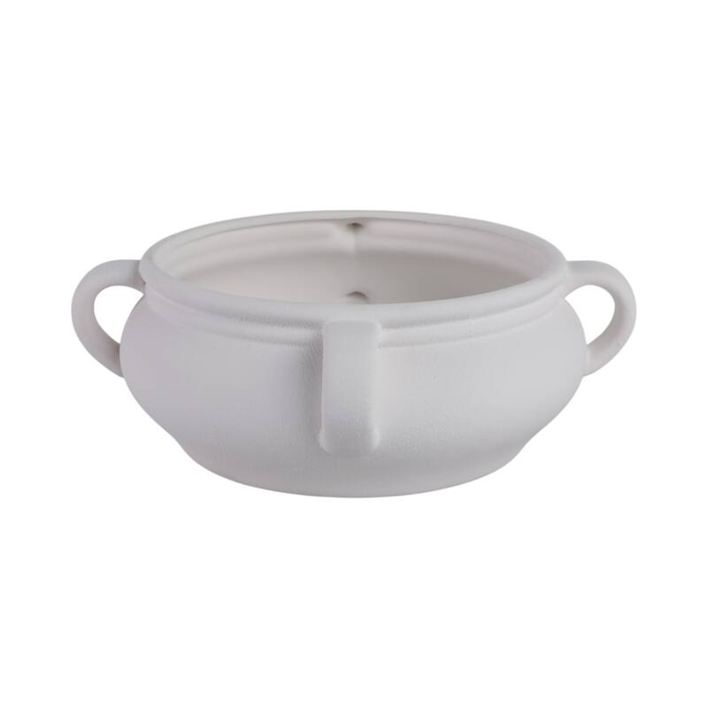 Ceramic Textured Bowl with Three-Handle Design Modern Decorative Form - 11" x 11" x 5" - 11" x 11" x 5" - White