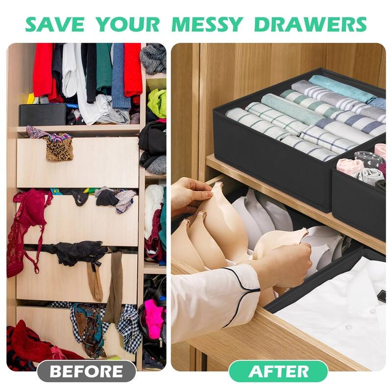 16-Pack Fabric Drawer Organizers - 3 Sizes for Clothes & Underwear