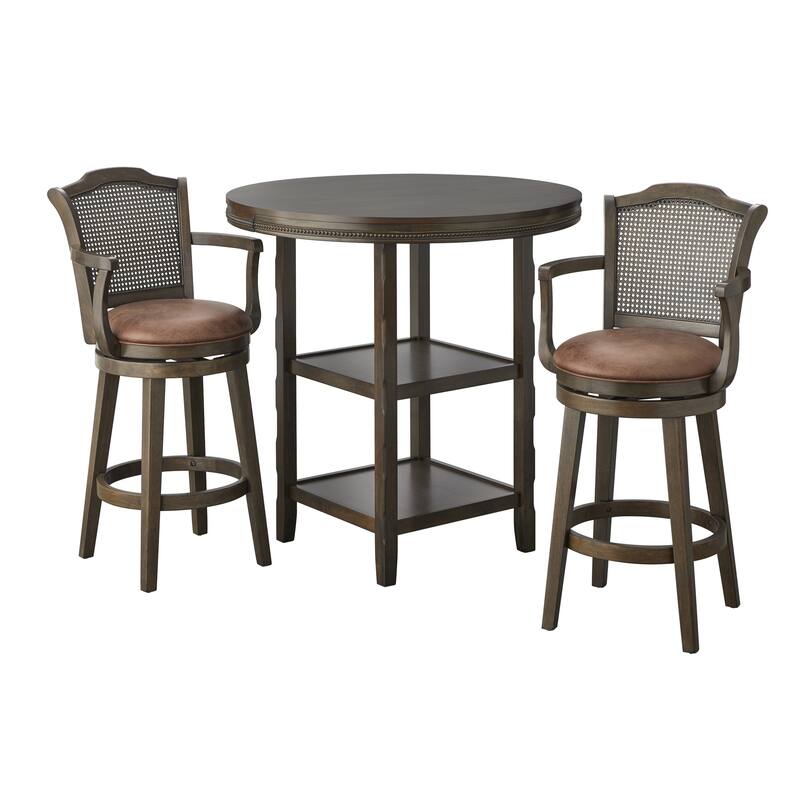 Lifestorey Thurston Pub Set with Solid Wood and Cane Swivel Stools