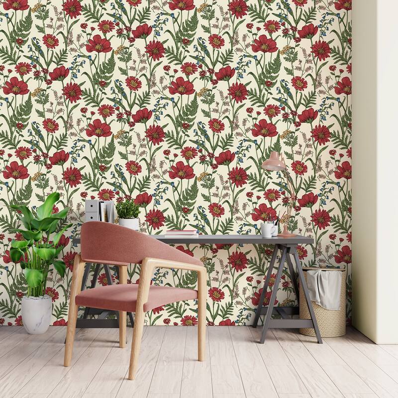 Fine Decor Arden Red Wild Meadow Wallpaper