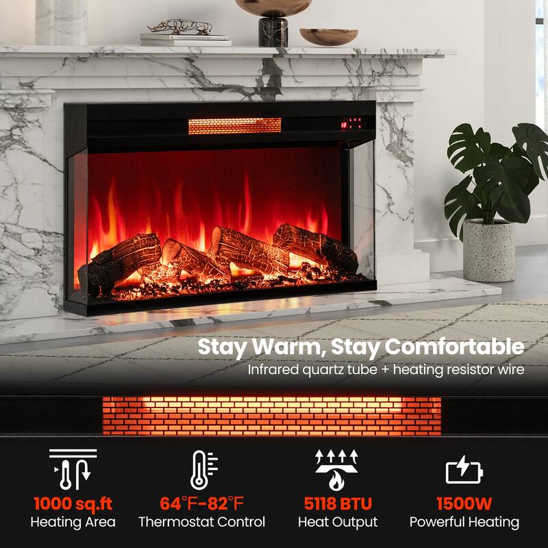 Gymax 36 Inches 3-Sided Glass Electric Fireplace w/ Remote Control