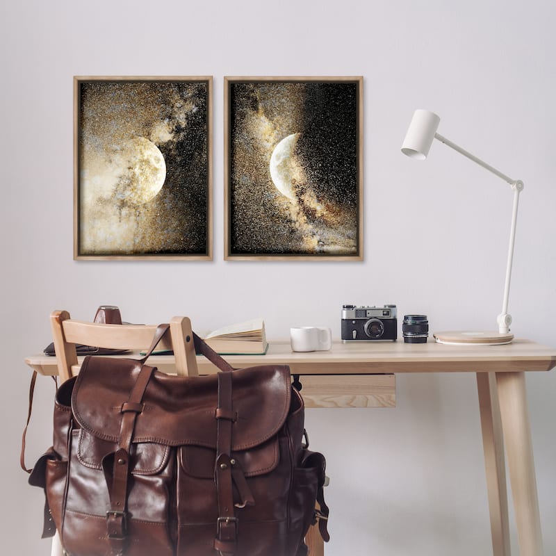 Stupell Moons with Starry Nebulas Framed Floater Canvas Wall Art Design By Gemma Bardot (Set of 2)