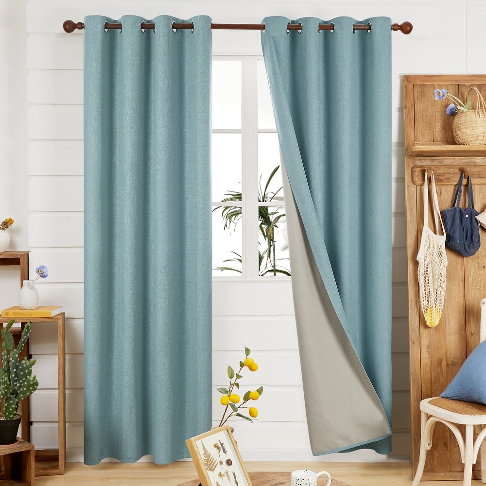 Deconovo Faux Linen Total Blackout Grommet Curtain (2 Panels)
