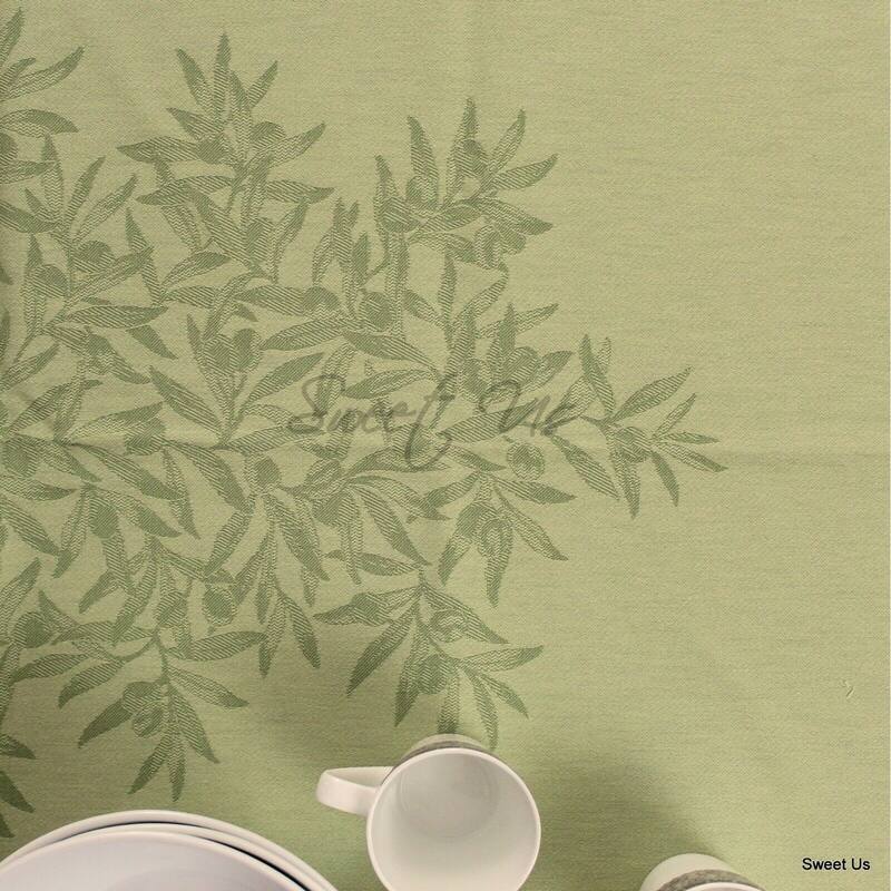 Wipeable Spill Resistant French Cotton Olive Jacquard Tablecloth