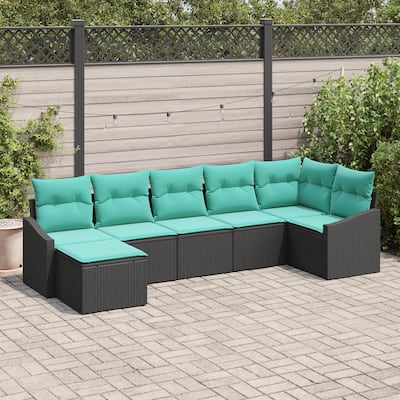 vidaXL 8 Garden Sofa Set with Cushions Black Poly Rattan - 113.6 x 48.6 x 27.2