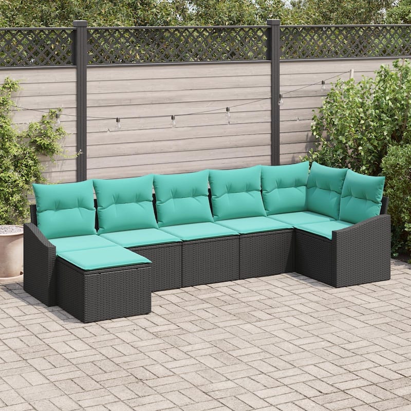 vidaXL 8 Piece Garden Sofa Set with Cushions - 113.6×48.6×27.2 - Black