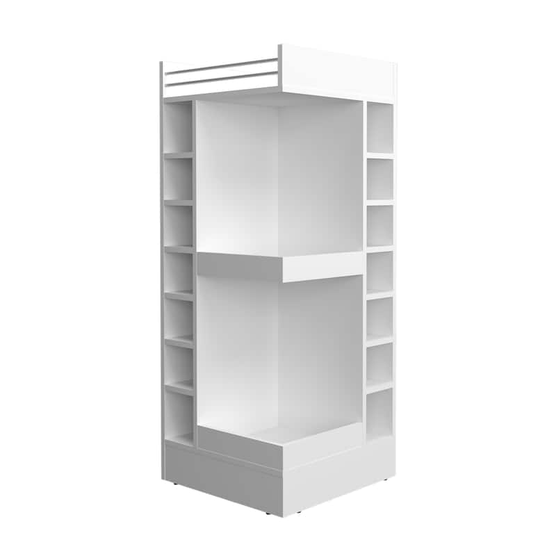 Modern Corner Bar Cabinet with Open Shelves and Wine Rack, Space-Saving Liquor Storage Solution