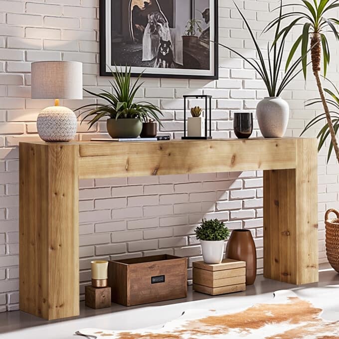 63-inch Solid Wood Console Table, Rustic Entryway Table, Sofa Table