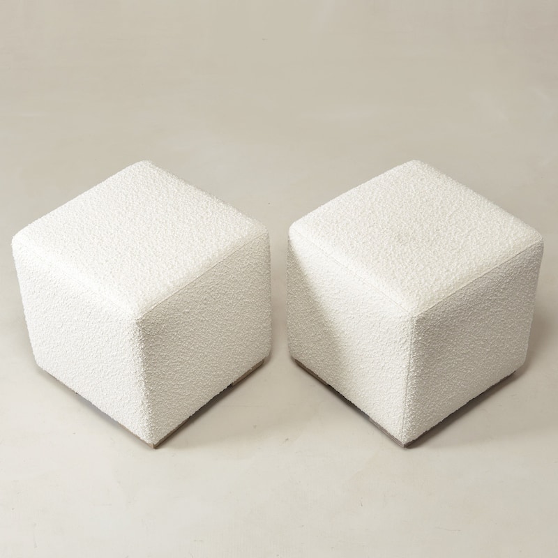 KINWELL 18.5" W Square Boucle Upholstered Ottoman Entryway Footstool