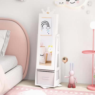 Swivel Kids Jewelry Cabinet Full Length Mirror Jewelry Armoire Shelf