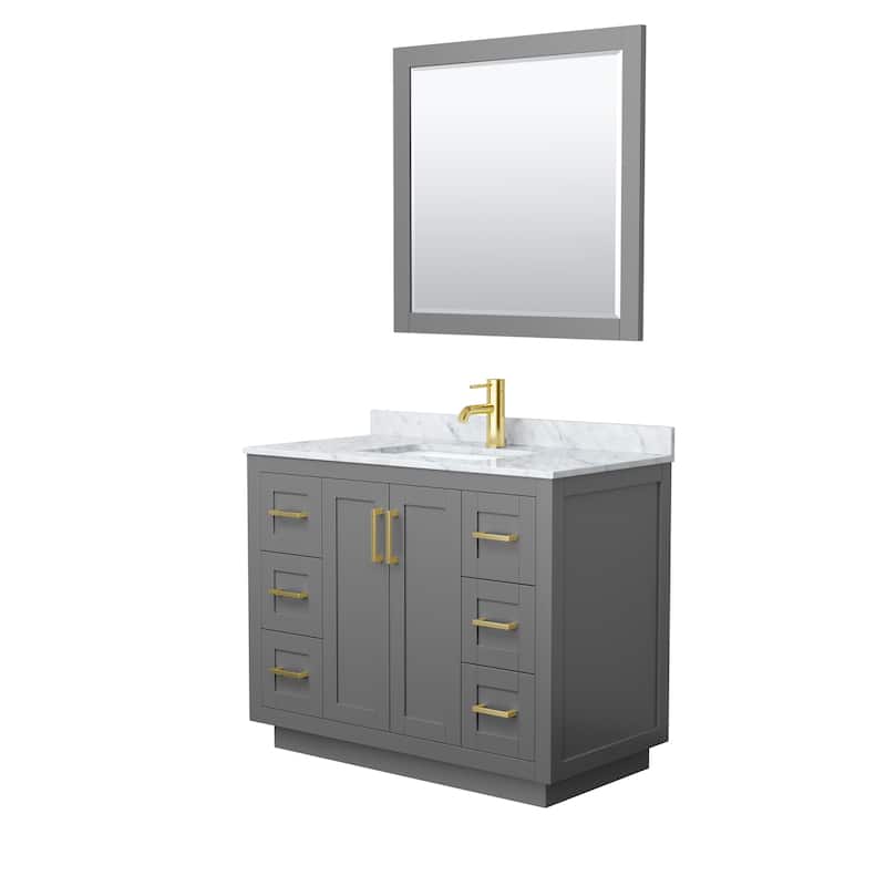 Miranda Single Vanity Set, White Carrara Marble Top, 34-Inch Mirror