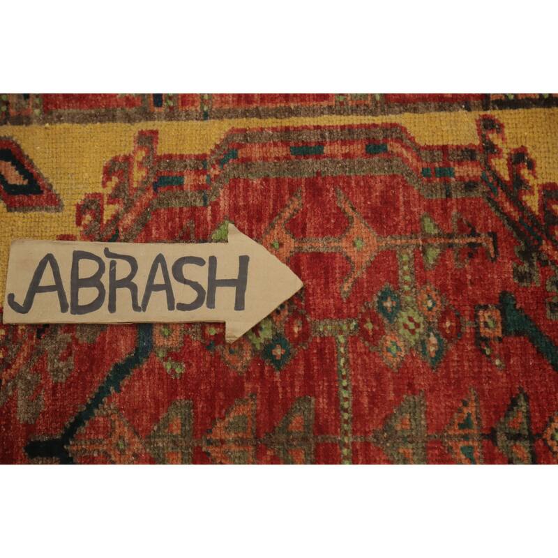 Hand Knotted Oriental 100% Wool Carpet Traditional Geometric Yellow & Gold Ardebil Runner Rug - 7' 1'' X 3' 2''