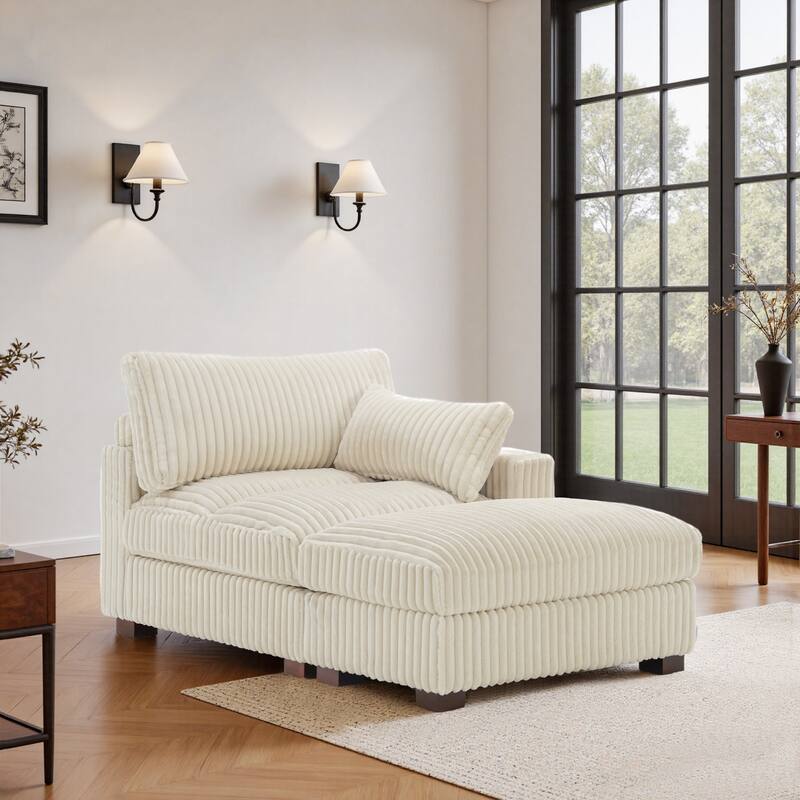 Plush Cloud Couch Modular Sectional Sofa with Ottoman - White-2-Piece - Right Facing