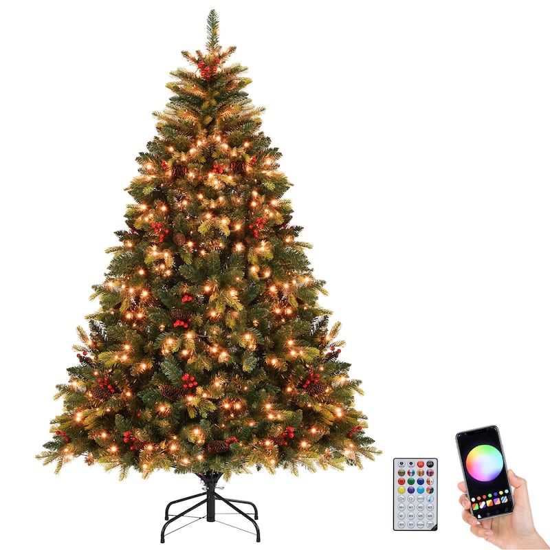 Costway 5/6/7/8 FT Artificial Christmas Tree with 250/370/500/650 RGB - Green - See Details