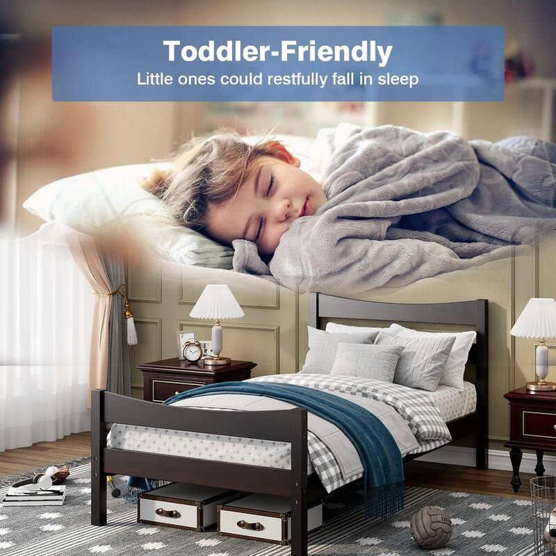 Gymax Twin Size Platform Bed Frame Foundation w/Headboard &Wood Slat - Espresso
