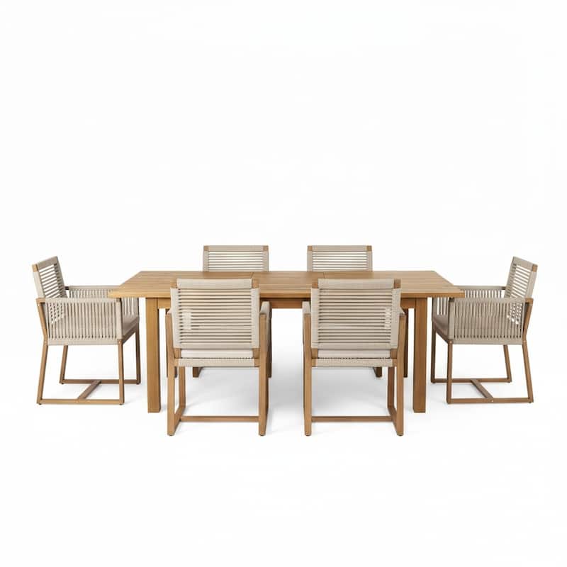 Christopher Knight Home - 7-Piece Acacia Outdoor Dining Table Set with Modern Handwoven Rope Chairs & Expandable Table