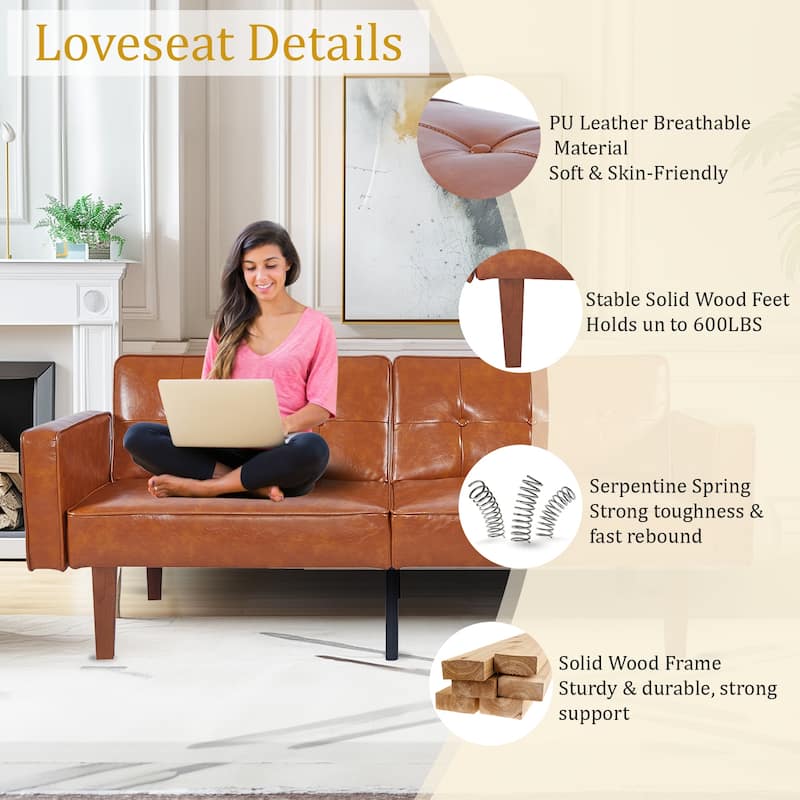 68 in. Twin Size Convertible Sofa Bed Couch w/ Tufted Adjustable Backrest, 5 Colors Optional - 22.44"D x 68.11"W x 28.74"H