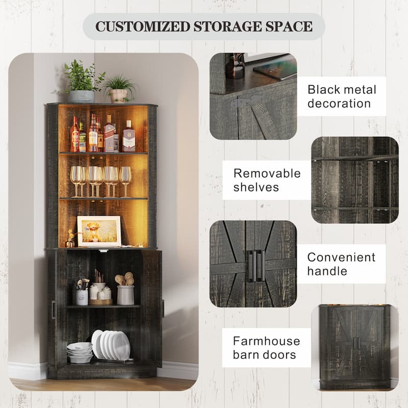 66" Tall Corner Cabinet With Led Light