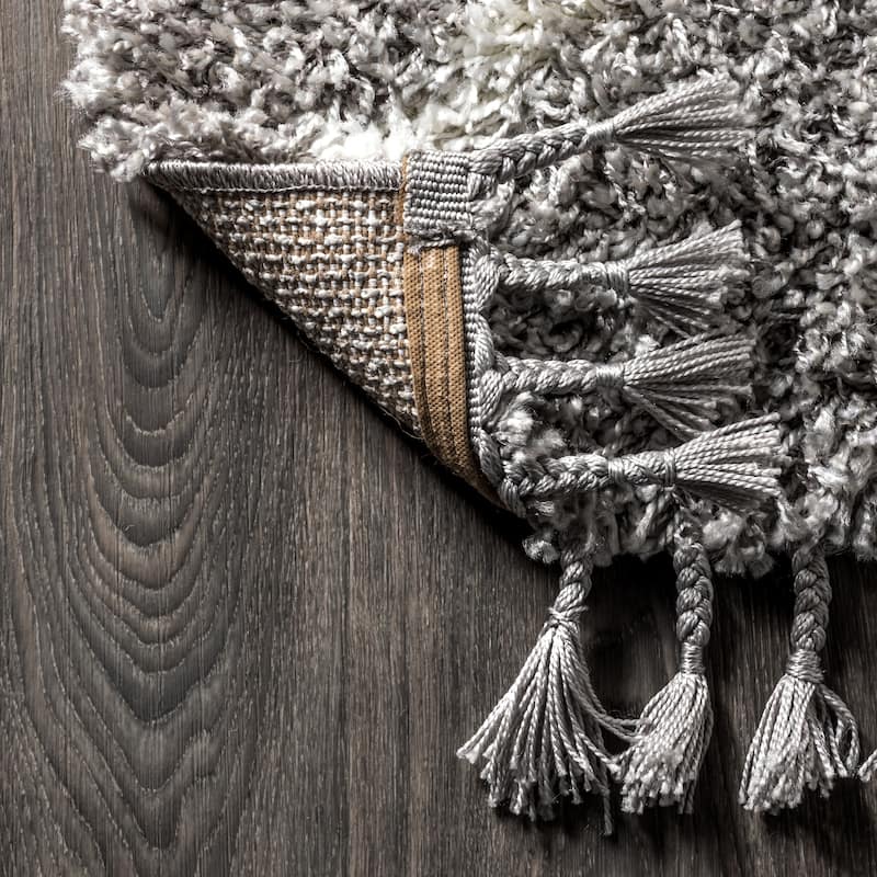 JONATHAN Y Modern Shag Plush Tassel Moroccan Diamond Area Rug