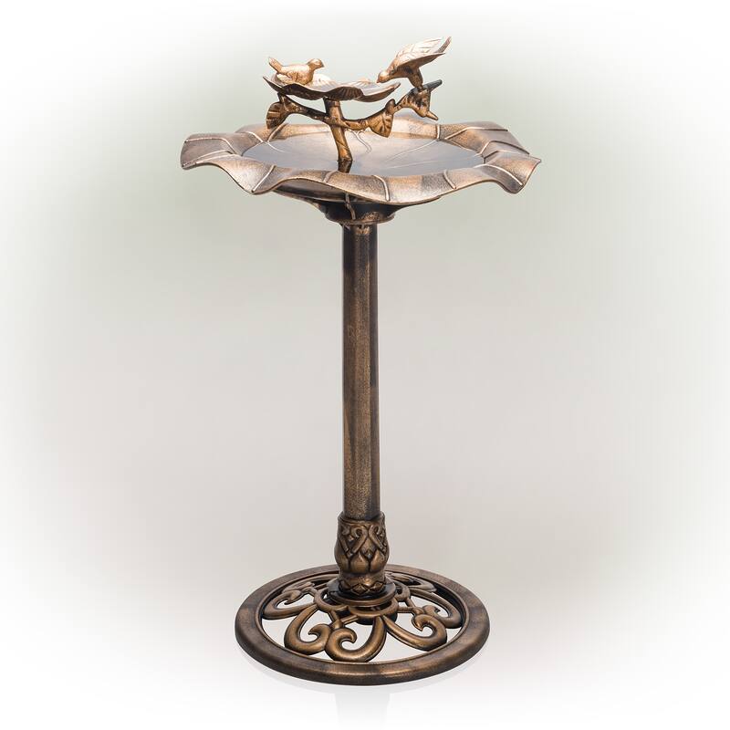 Alpine Corporation 34" Tall Pedestal Birdbath Fountain with Bird and Flower
