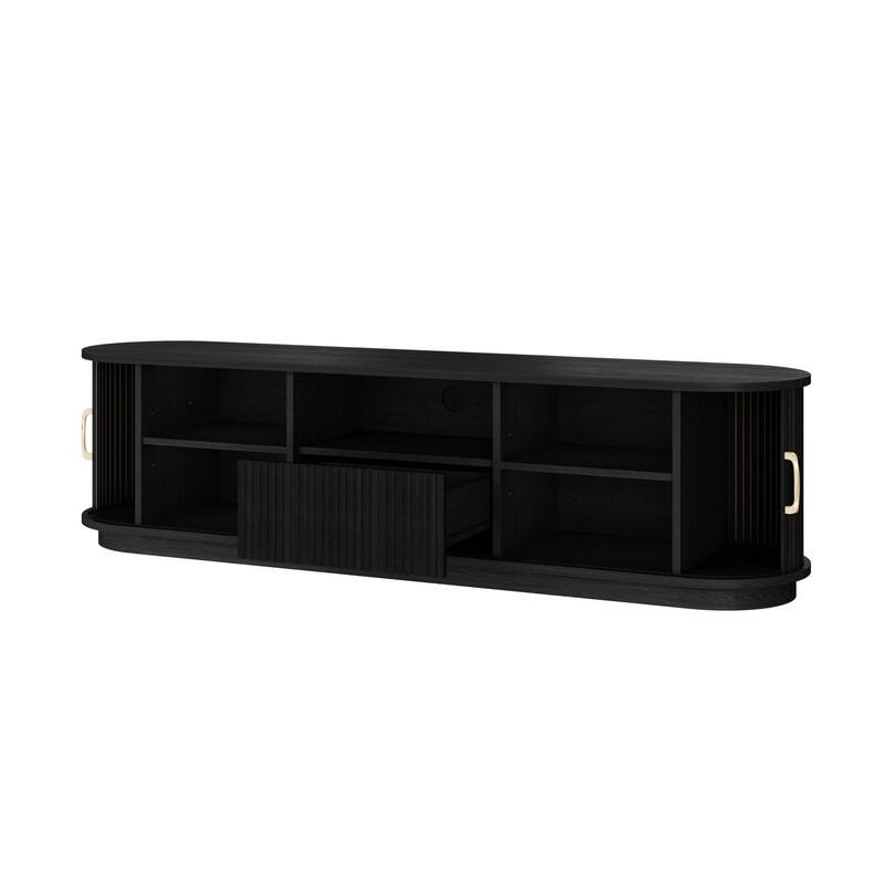 Vintage Rustic TV Stand for TVs up to 75", Sliding Slatted Wood Doors