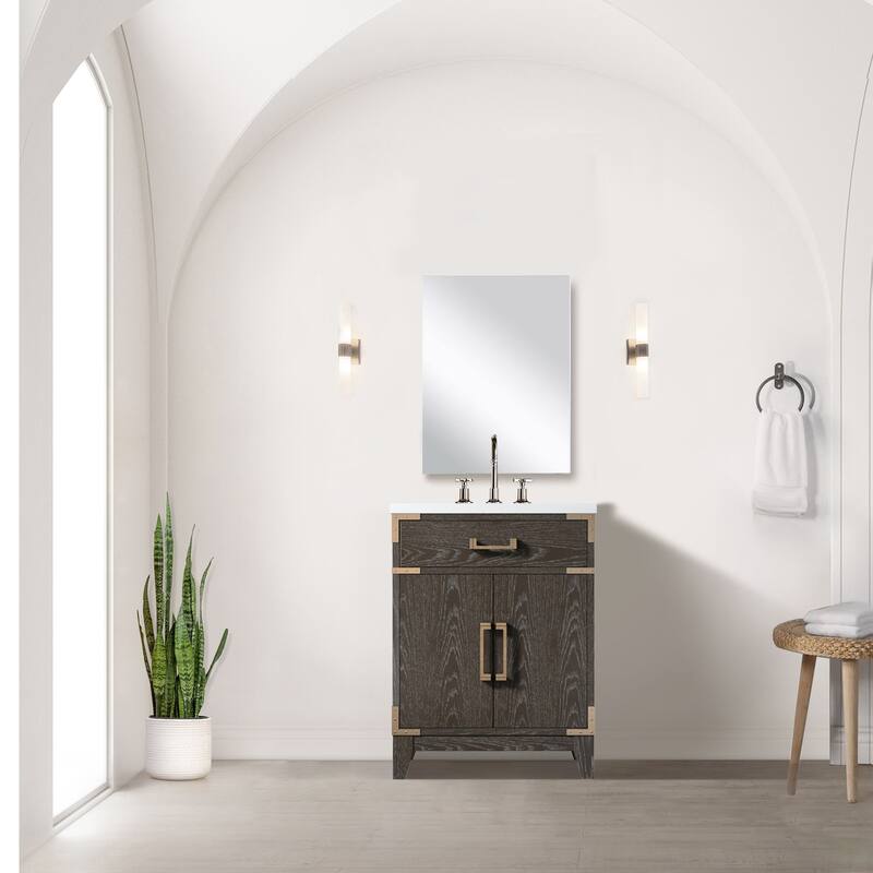 24" Bathroom Vanity with Acrylic Top, 18" Frameless Mirror, and Chrome Gooseneck Faucet for Modern Bathrooms
