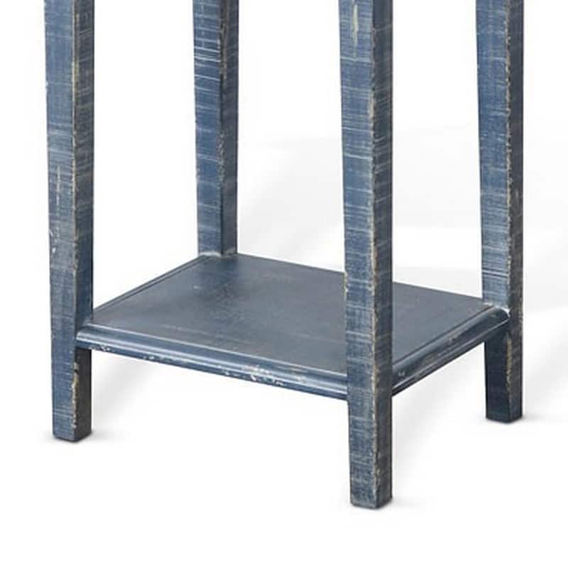 Rena Side End Table with 1 Drawer, 17 Inch Rustic Blue Mahogany Wood