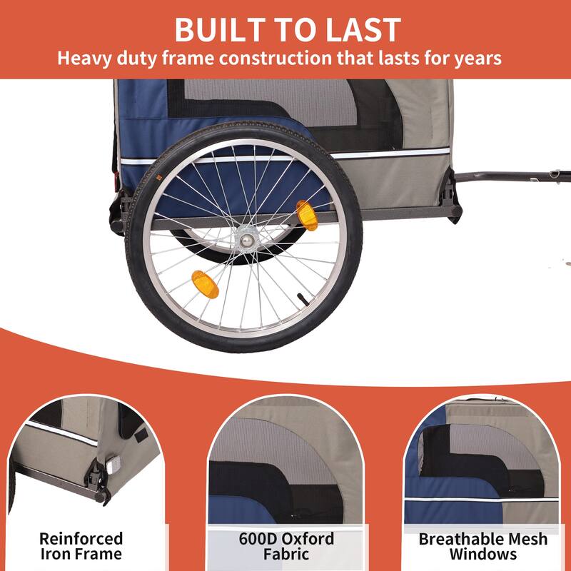 Durable Dog Bike Trailer with 20-Inch Wheels, Zippered Mesh Doors, and 88lb Capacity