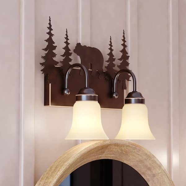Bozeman 2 Light Bronze Rustic Bear Bathroom Vanity Fixture 16.75in W