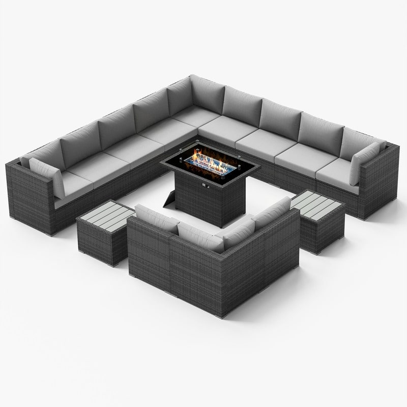 FINCATI 15-Piece Grey Wicker Patio Conversation Set with 43" Fire Pit