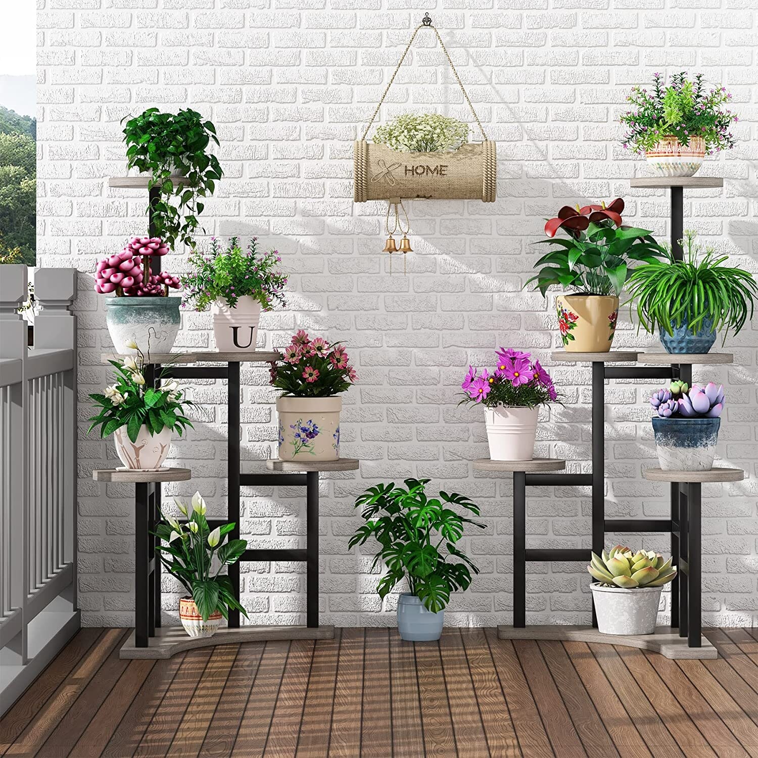 6-Tier Corner Plant Stand, Wood/Steel, Farmhouse - Bed Bath