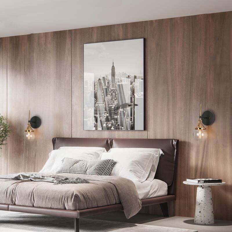 Beta Modern 1-Light Glass Armed Wall Sconces Gold Black Bathroom Vanity Light - 5.1'' L x 7.1'' W x 12.6'' H