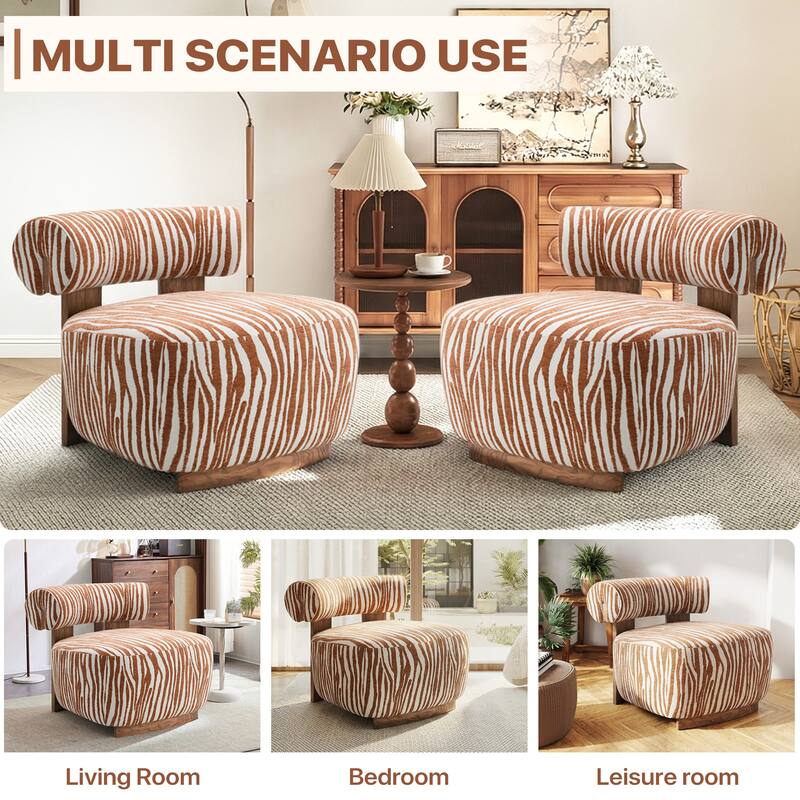 Rossetta Zebra-Striped Chenille Fabic Low Cylindrical Backrest Armchair with High-Quality Foam Cushion