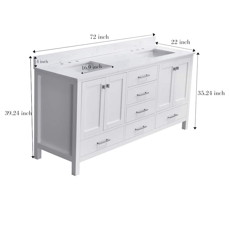 StarrySky 72 inch Undermount Double Sink Bathroom Vanity with Engineered Carrara Marble Top