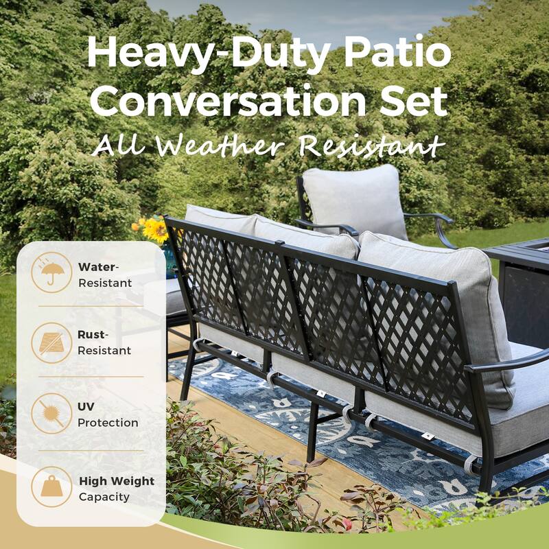 MAISON ARTS 6/7-Piece Patio Conversation Sets, Sofa Set with 2/4 x Single Chairs, 1 x 3-seater Sofa and Coffee Table/Ottomans
