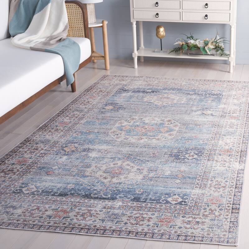SAFAVIEH Arizona Seema Machine Washable Slip Resistant Rug - 8' x 10' - Blue/Grey